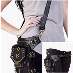 Edgy Black Crossbody Bag with Gold Details